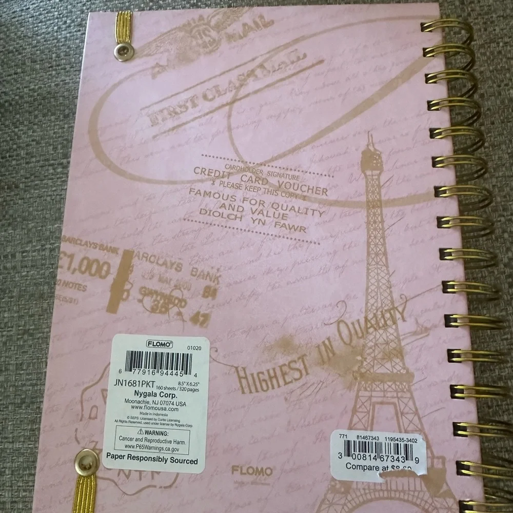 Paris Themed Pink & Gold 320 page‎ Notebook with Papyrus Pink & Gold Pen Set